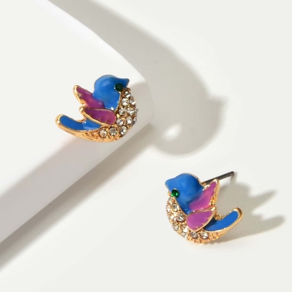 Rhinestone Bird Design Earrings